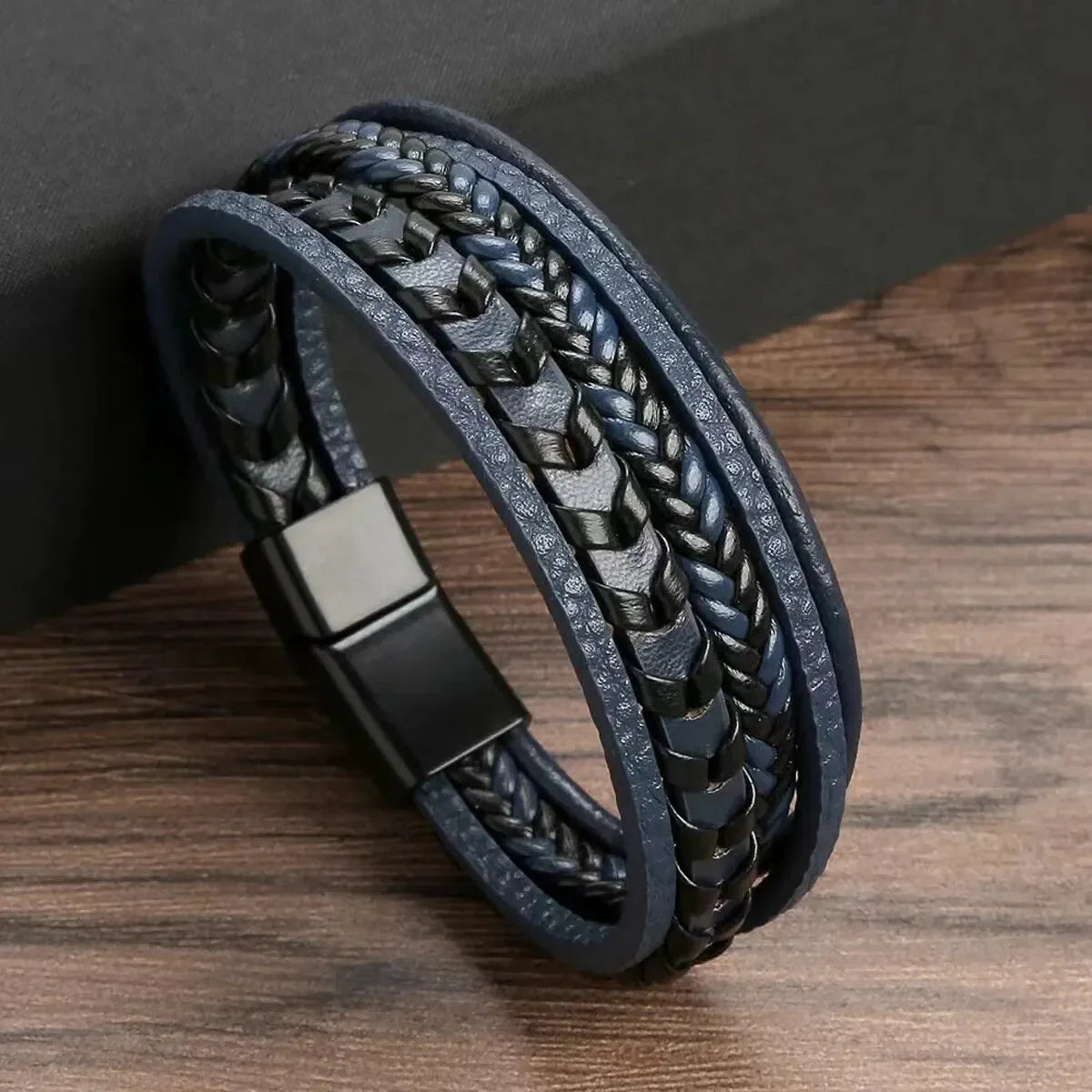 Multi Layered Vintage Leather Rope Braided Bracelet With Alloy Magnetic Buckle For Men Women