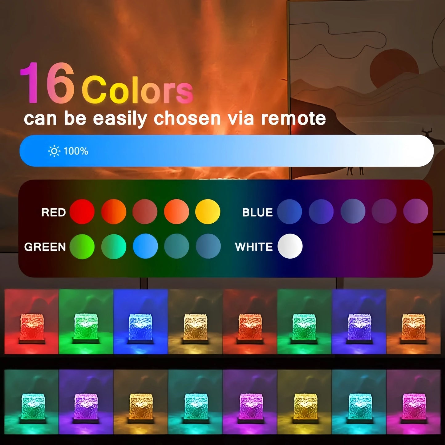 16 Colors Ocean Wave Projector Light Touch LED Night Light Remote Dimmable USB Powered Gift Party Decor