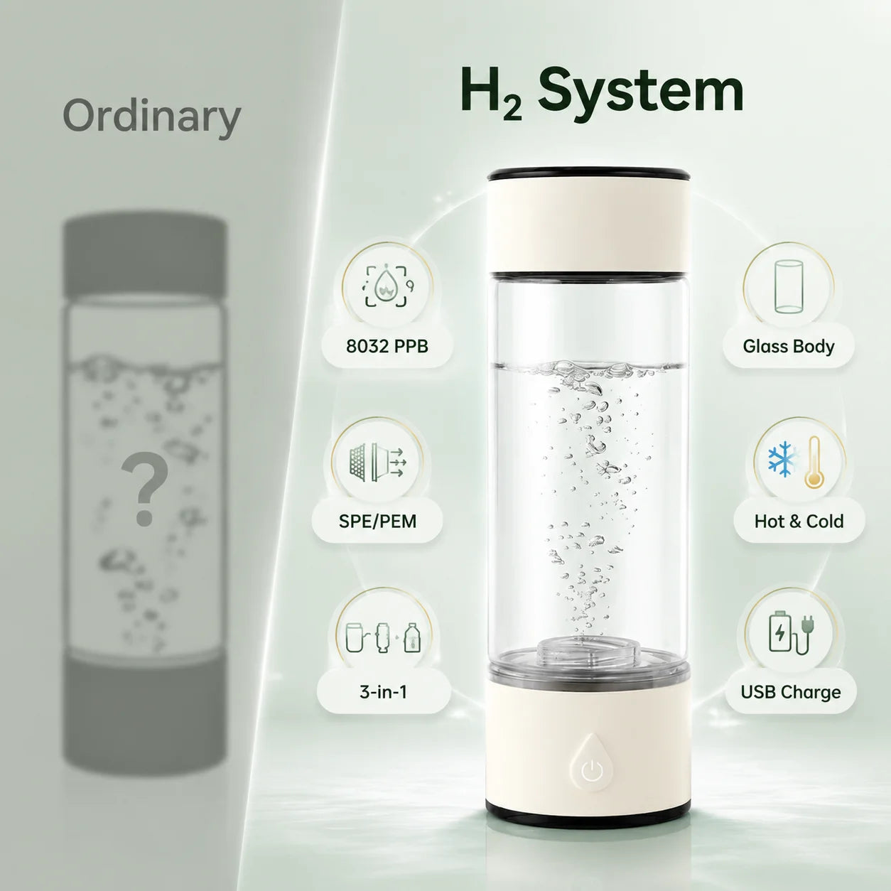 XMSJ Hydrogen Water Generator Bottle 8032 PPB Ionizer Portable