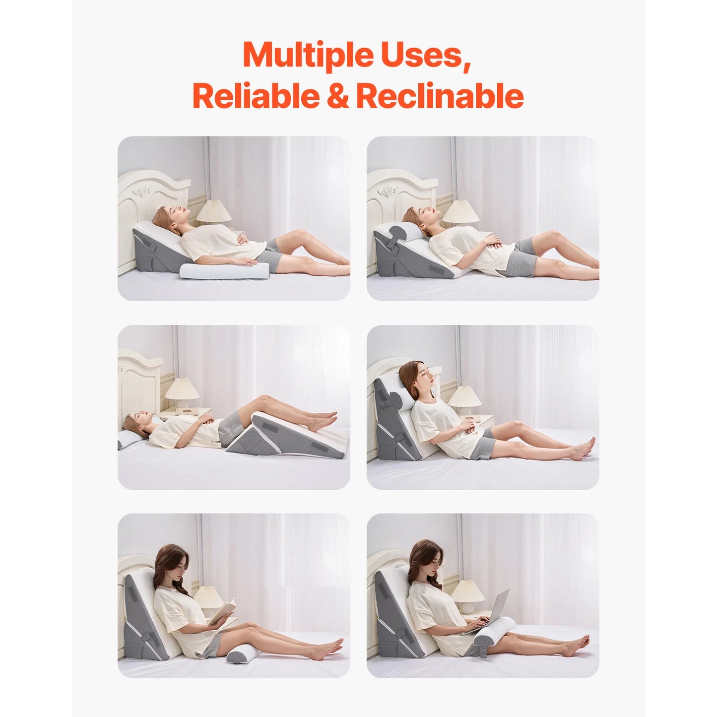 SucceBuy Bed Wedge Pillow 3-Piece Set Post Surgery Acid Reflux Back Pain Relief