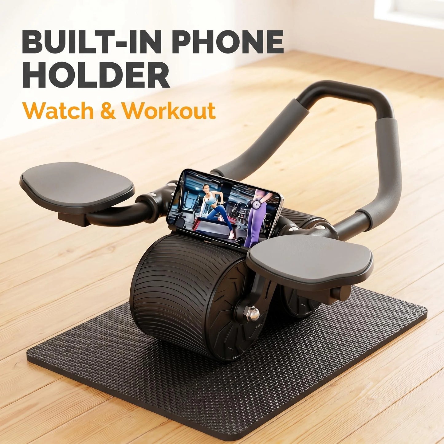 3 In 1 Core Workout Ab Roller With Knee Pad And Phone Holder Timer