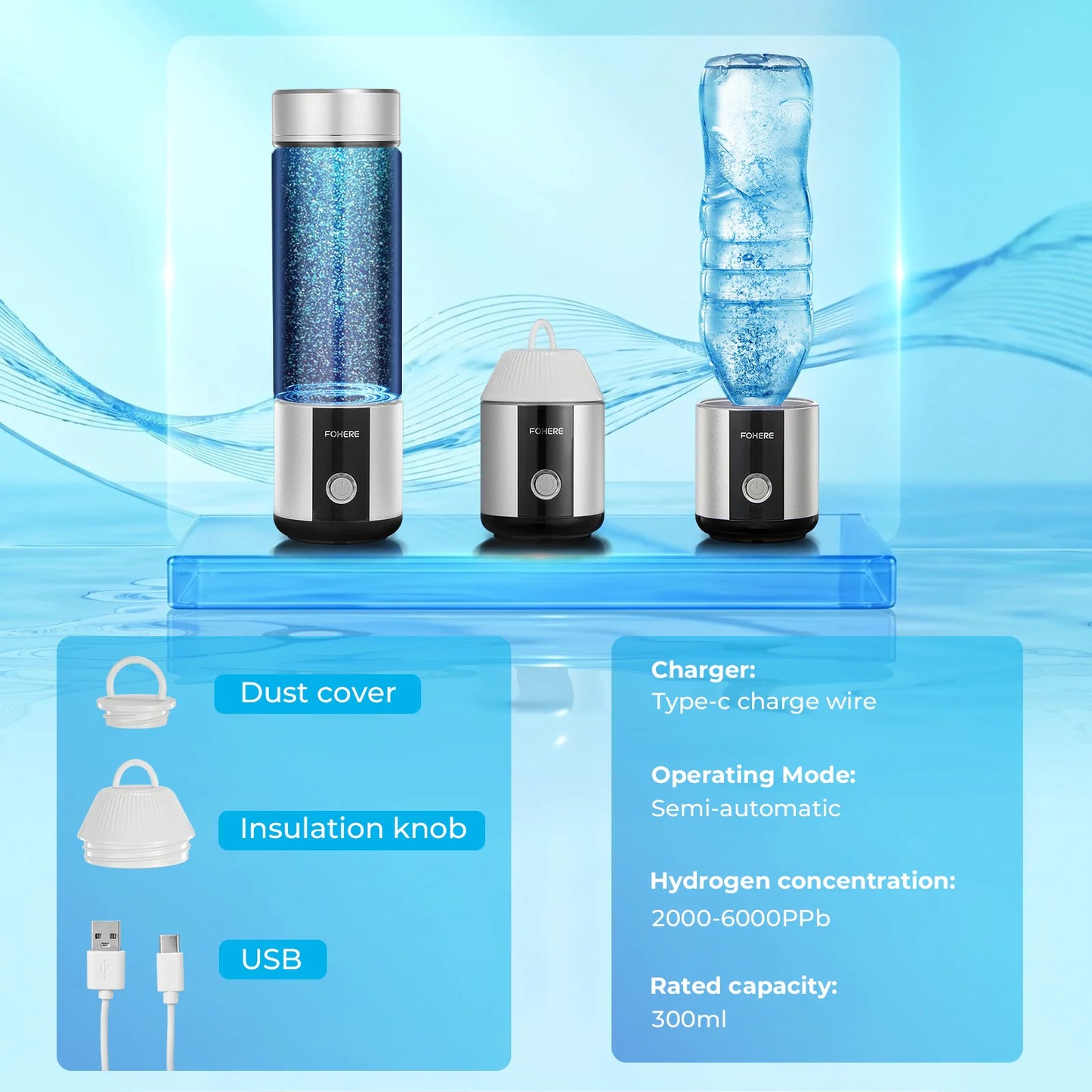 Hydrogen Water Bottle Portable Generator With SPE PEM Technology