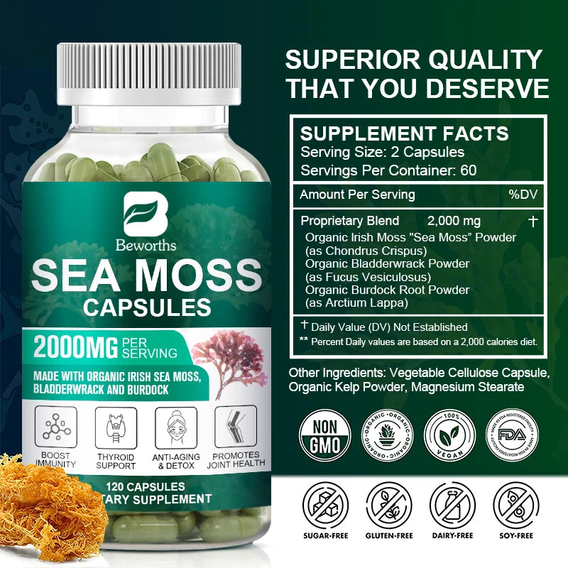 Beworths Organic Sea Moss Pill For Immune Support And Thyroid Health