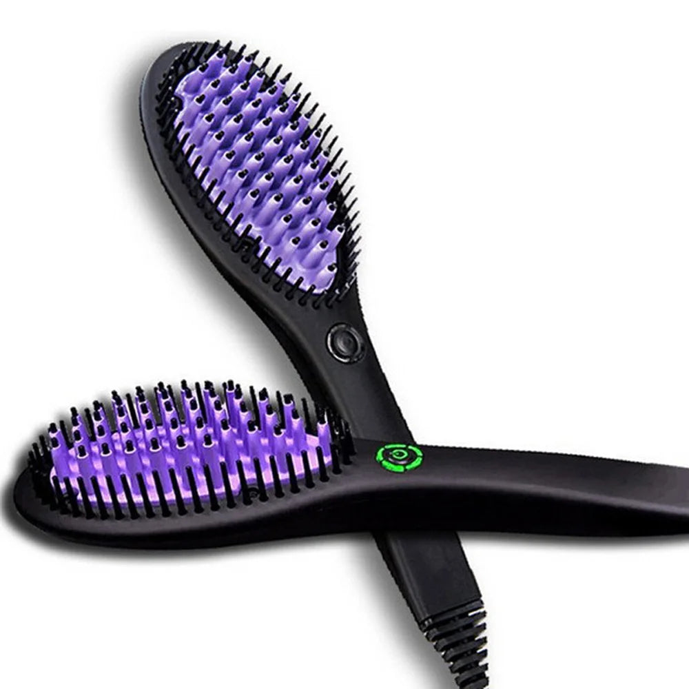 Hugebreen Hair Straightener Brush Ceramic Hot Comb