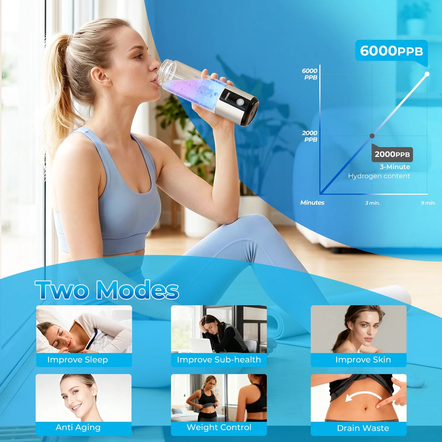 Hydrogen Water Bottle Portable Generator With SPE PEM Technology