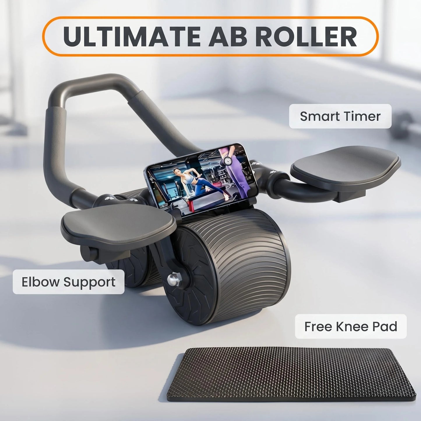 3 In 1 Core Workout Ab Roller With Knee Pad And Phone Holder Timer