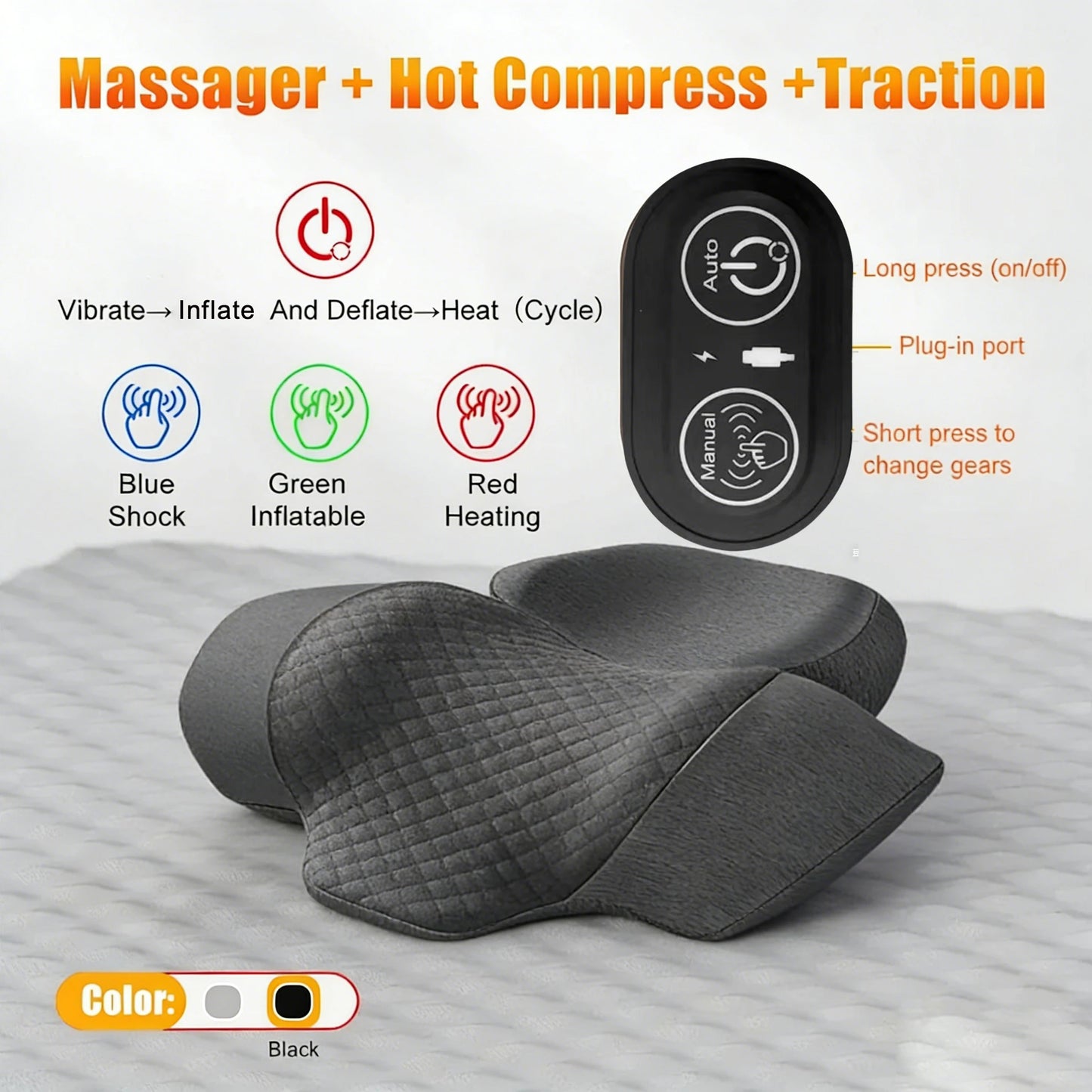 Neck Massage Pillow With Heating Vibration For Cervical Spine Care
