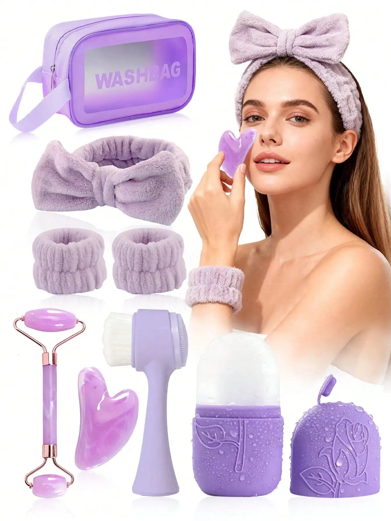 Facial Massage Scraping Tool Kit With Face Roller Massage Stick Ice Gel Pack
