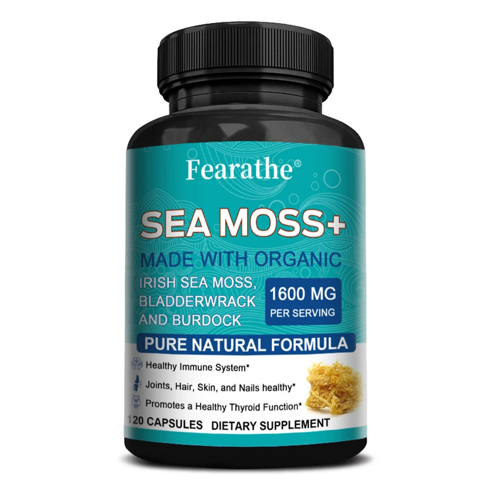 Fearathe Charge Sea Moss Capsules 1600mg With Burdock Bladderwrack For Thyroid