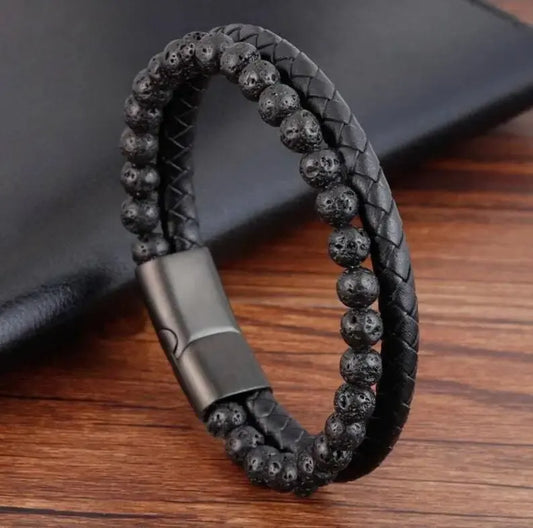 Stainless Steel Bracelet Tiger Eye Stone Beads Bracelet Natural Lava Stone Beads Stainless Steel Bracelet Men Women Jewelry