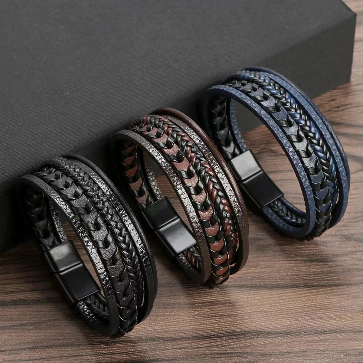 Multi Layered Vintage Leather Rope Braided Bracelet With Alloy Magnetic Buckle For Men Women