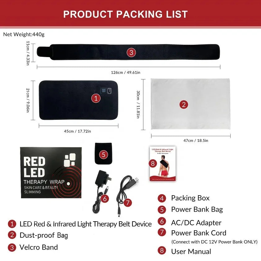 HUATON Infrared Red Light Therapy Belt 660nm 850nm Full Body