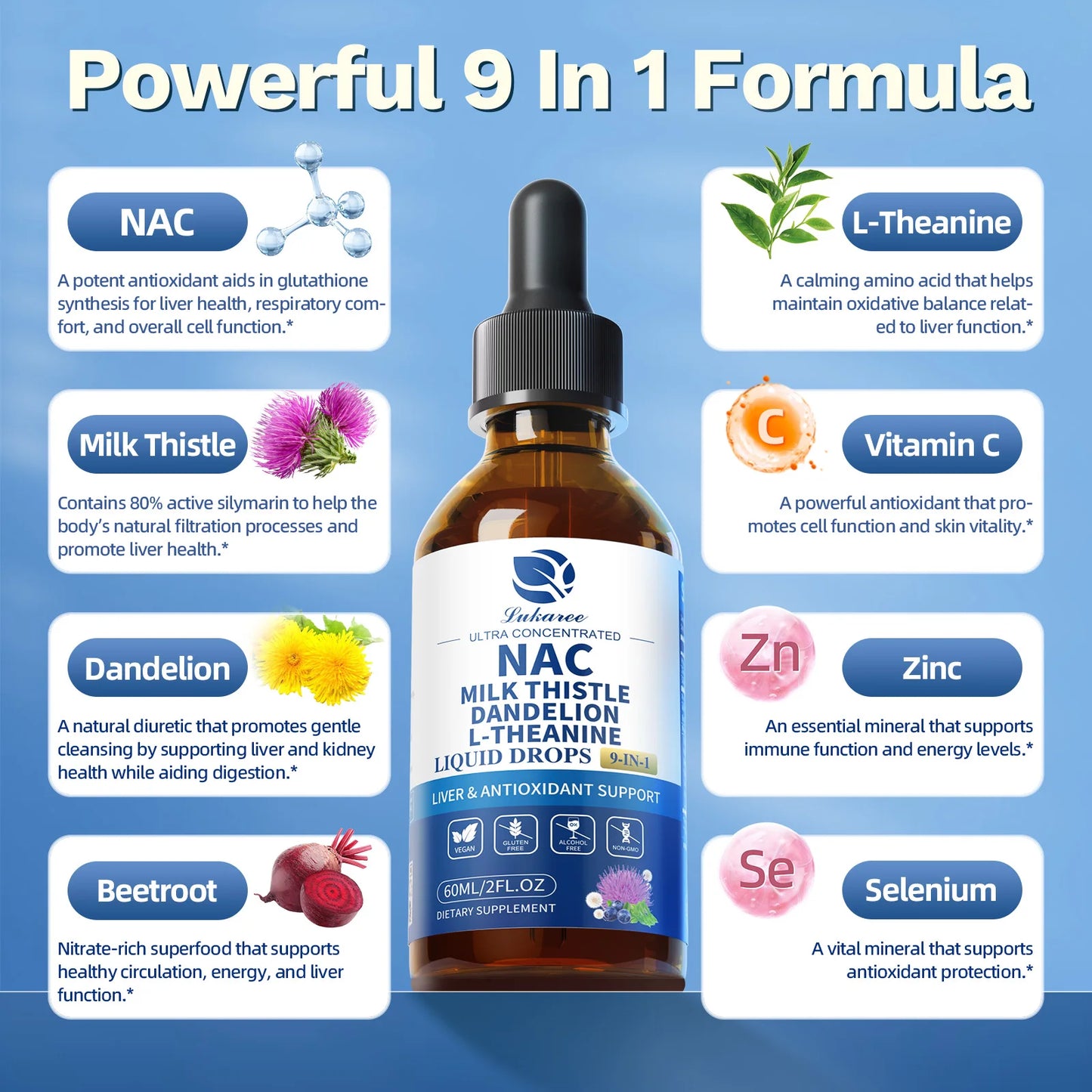 Lukaree Liposomal NAC With Milk Thistle For Liver Kidney Lung Support Supplement