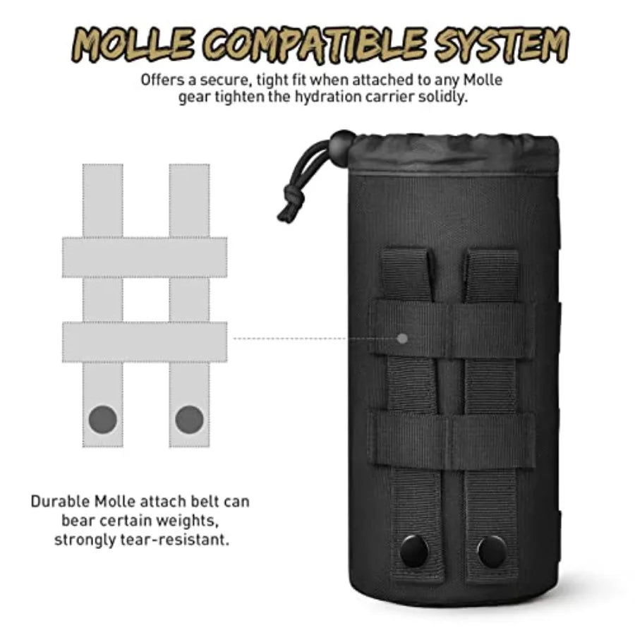 Water Bottle Pouch Tactical Drawstring Open Top Hydration Carrier