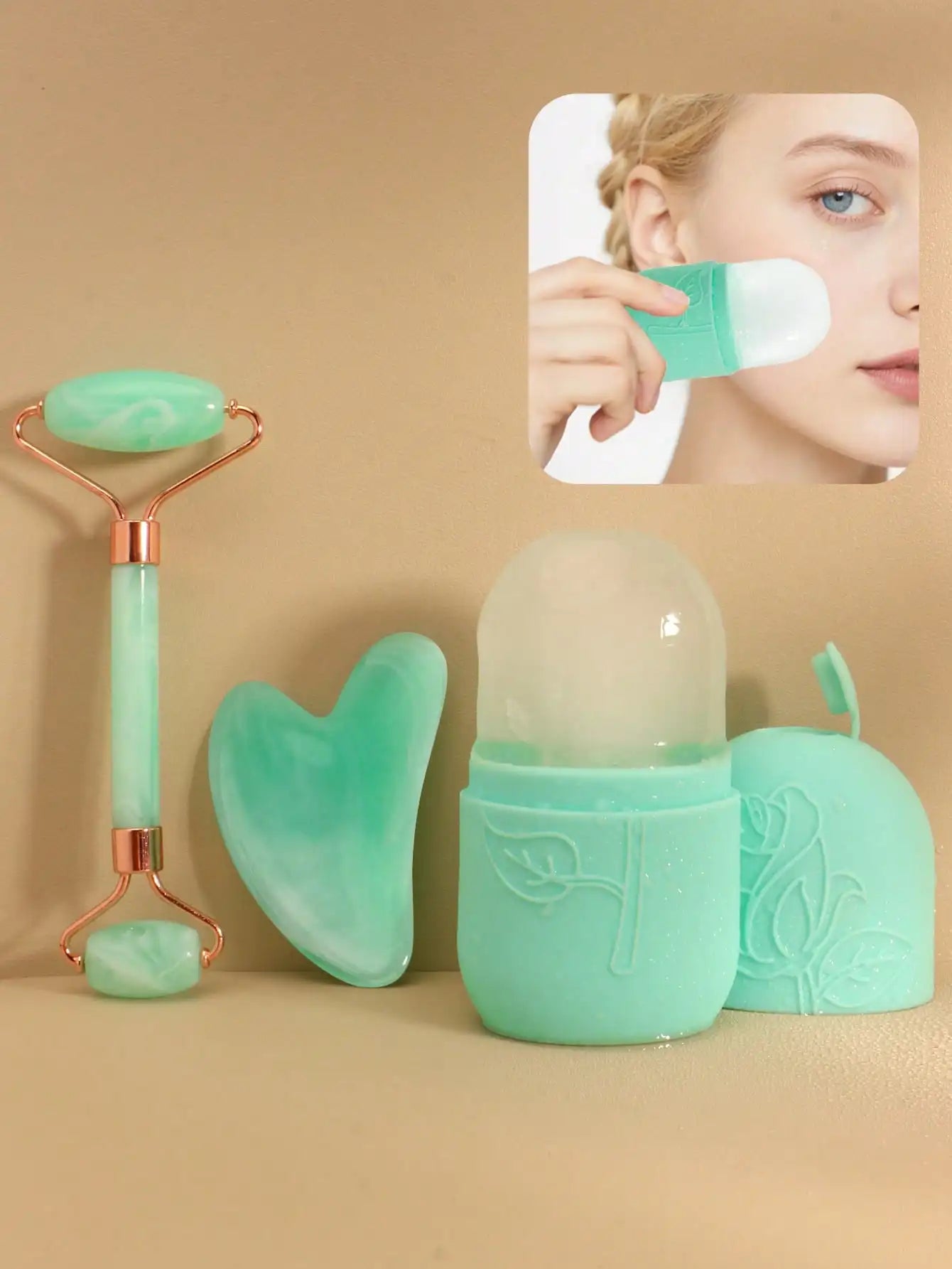 Facial Massage Scraping Tool Kit With Face Roller Massage Stick Ice Gel Pack