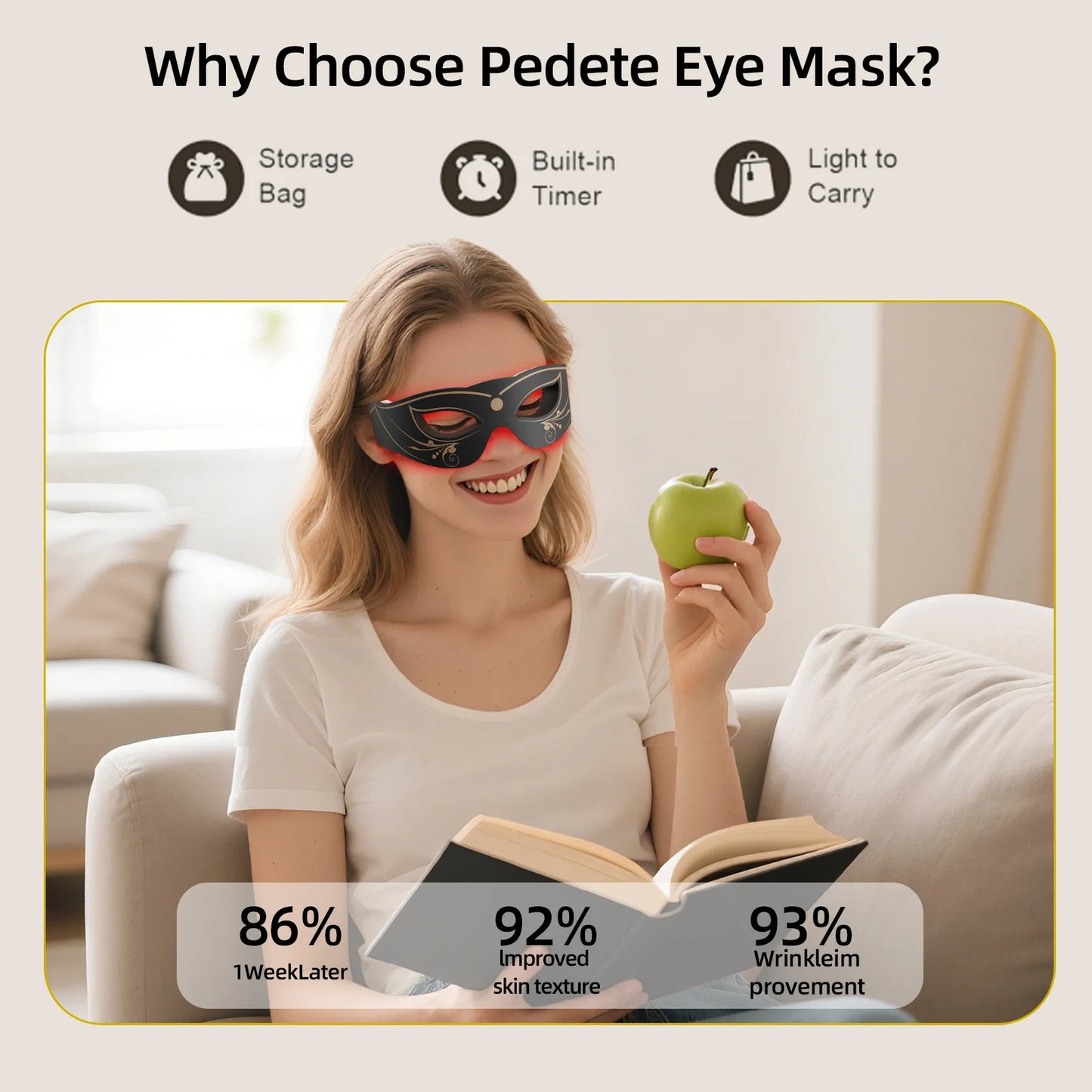 LED Red Light Therapy Eye Mask For Under-Eye Wrinkles
