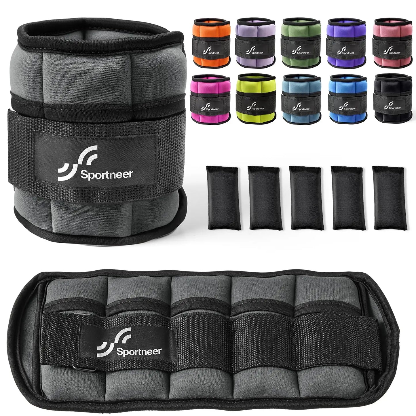 Sportneer Adjustable Ankle Weights 1Pair 10lb Leg Weight Straps for Women Men Weighted Ankle Weights Set for Gym Fitness Workout