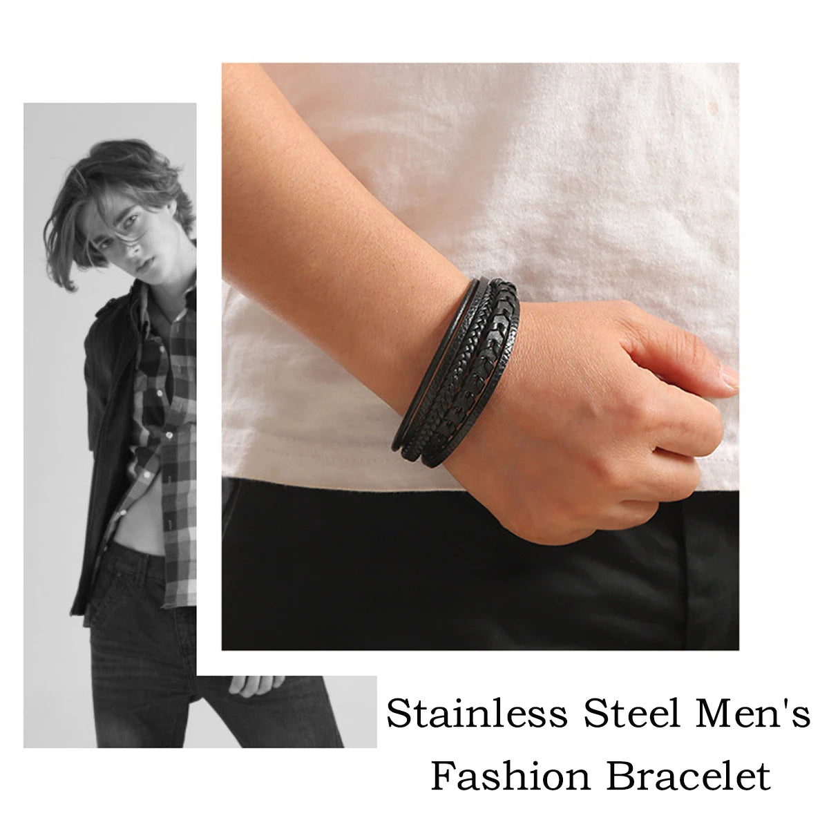 Multi Layered Vintage Leather Rope Braided Bracelet With Alloy Magnetic Buckle For Men Women