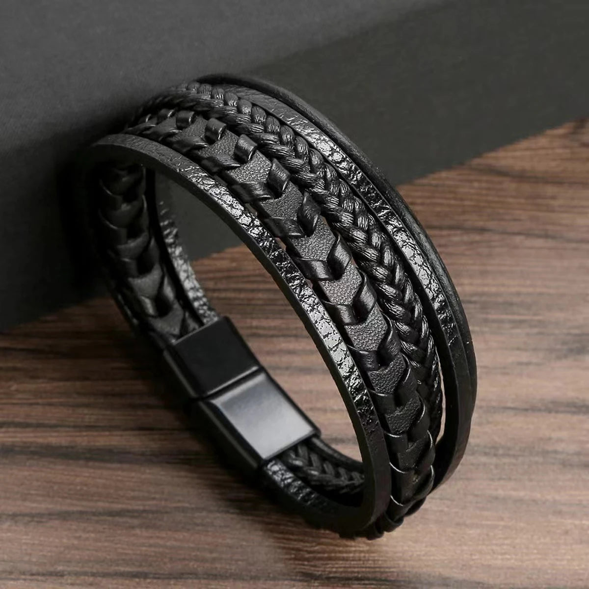 Multi Layered Vintage Leather Rope Braided Bracelet With Alloy Magnetic Buckle For Men Women