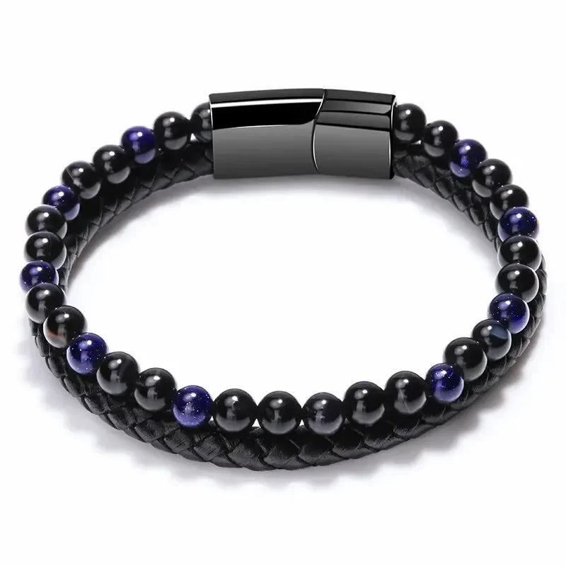 Stainless Steel Bracelet Tiger Eye Stone Beads Bracelet Natural Lava Stone Beads Stainless Steel Bracelet Men Women Jewelry