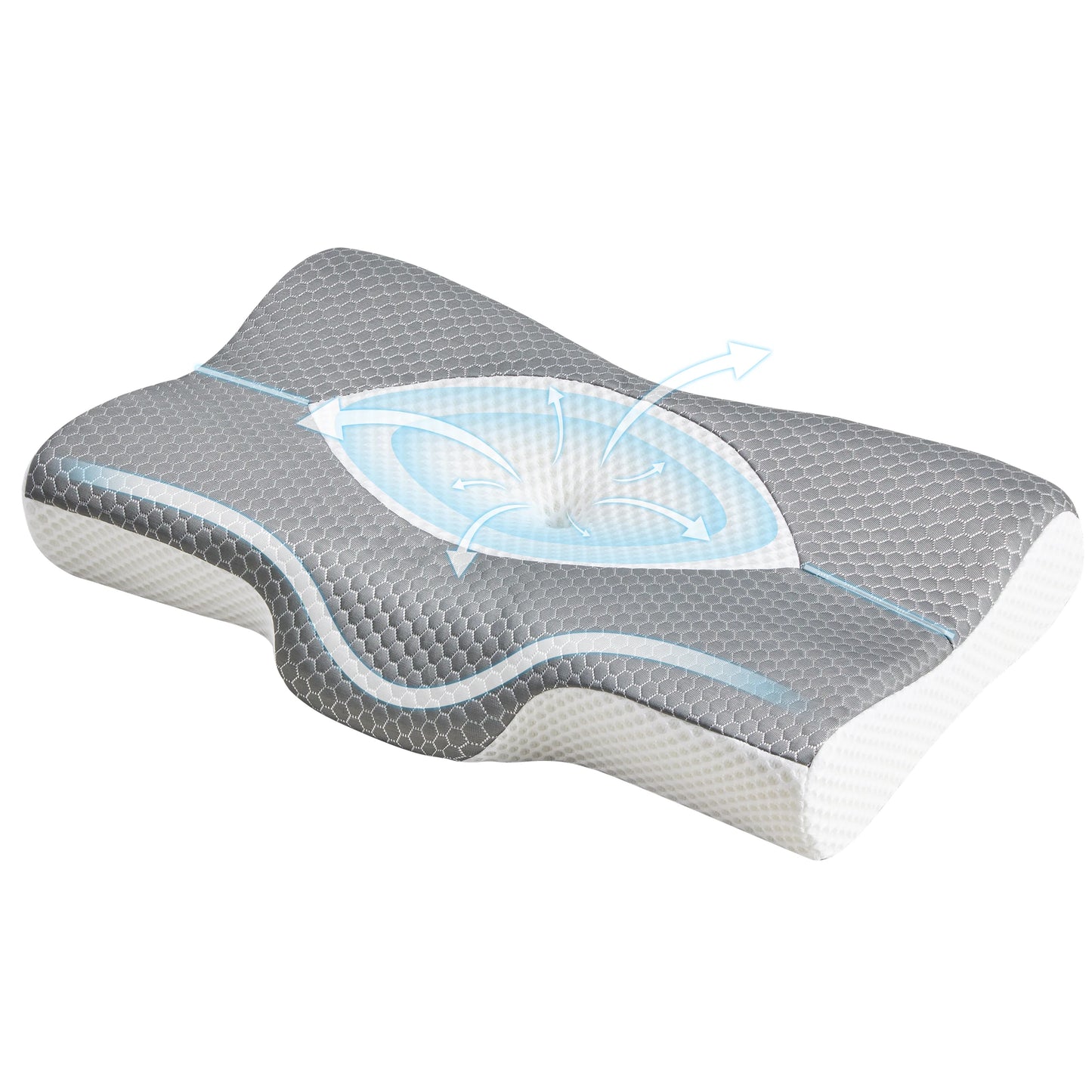 JHK Cervical Memory Foam Neck Pillow Ventilated For Stomach Sleepers