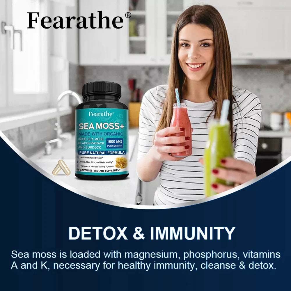 Fearathe Charge Sea Moss Capsules 1600mg With Burdock Bladderwrack For Thyroid