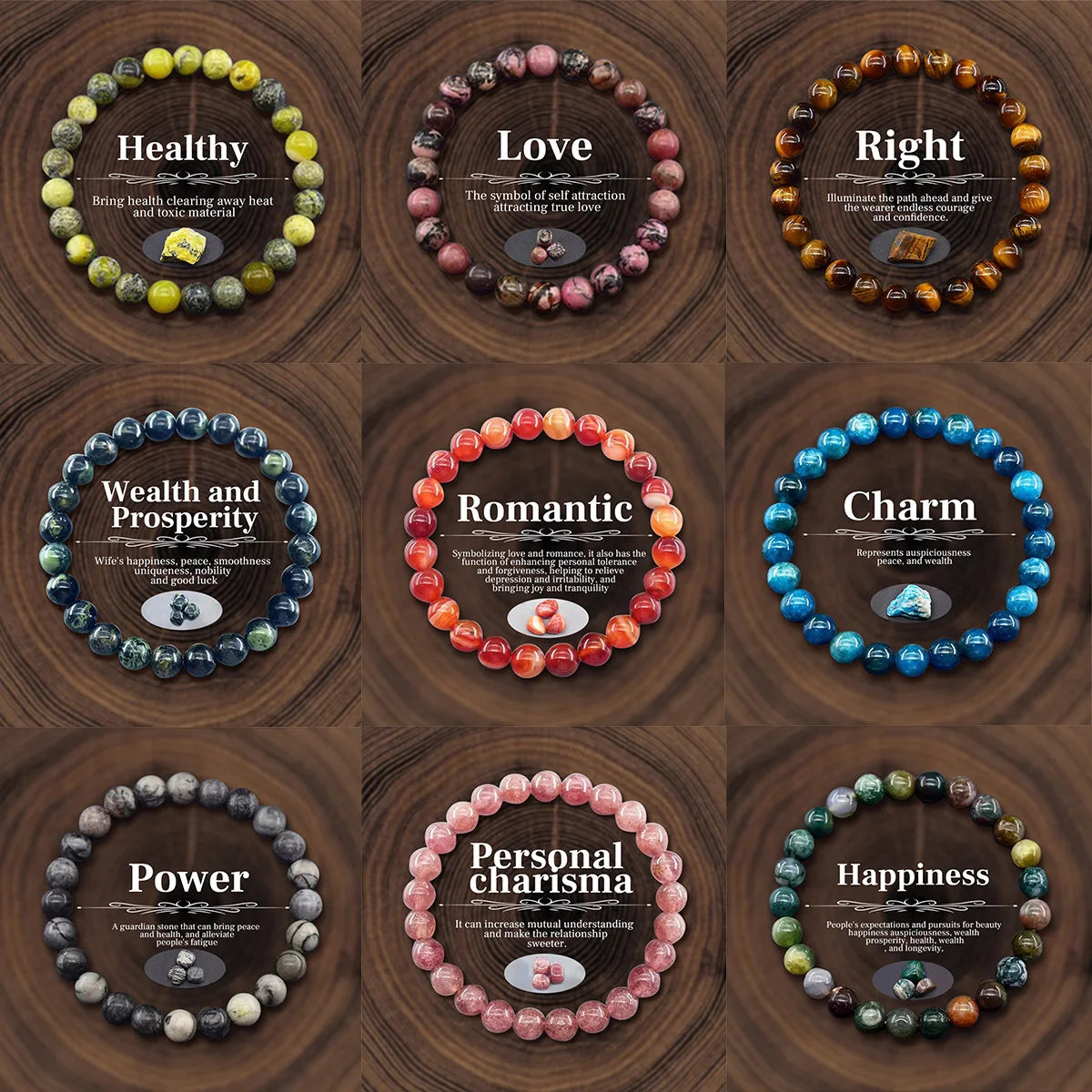 8mm Natural Stone Beaded Bracelet for Women and Men Unisex Crystal Beads Meditation Jewelry for Wealth Energy Protection