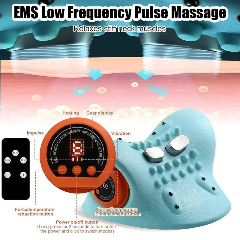Electric Neck Traction Massager With Vibration Kneading Pillow