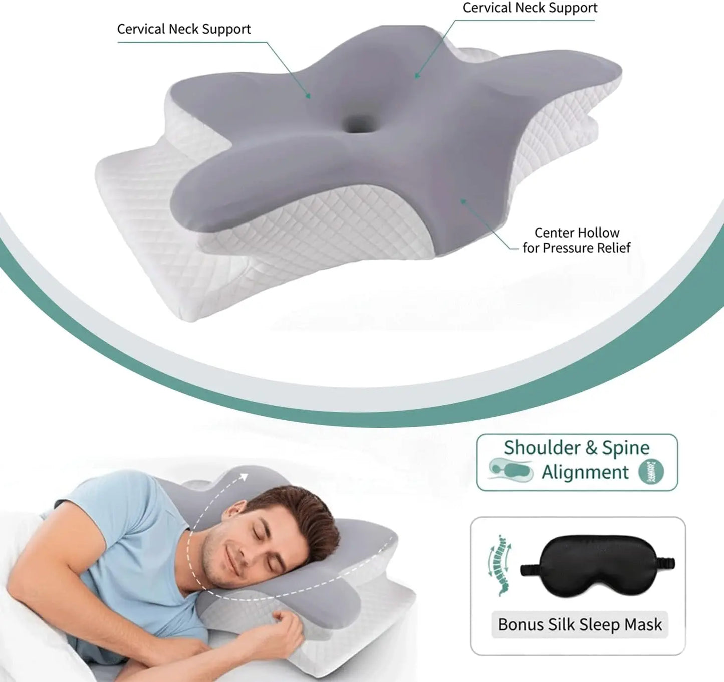 Memory Foam Pillow With Sleeping Mask For Ergonomic Neck And Shoulder