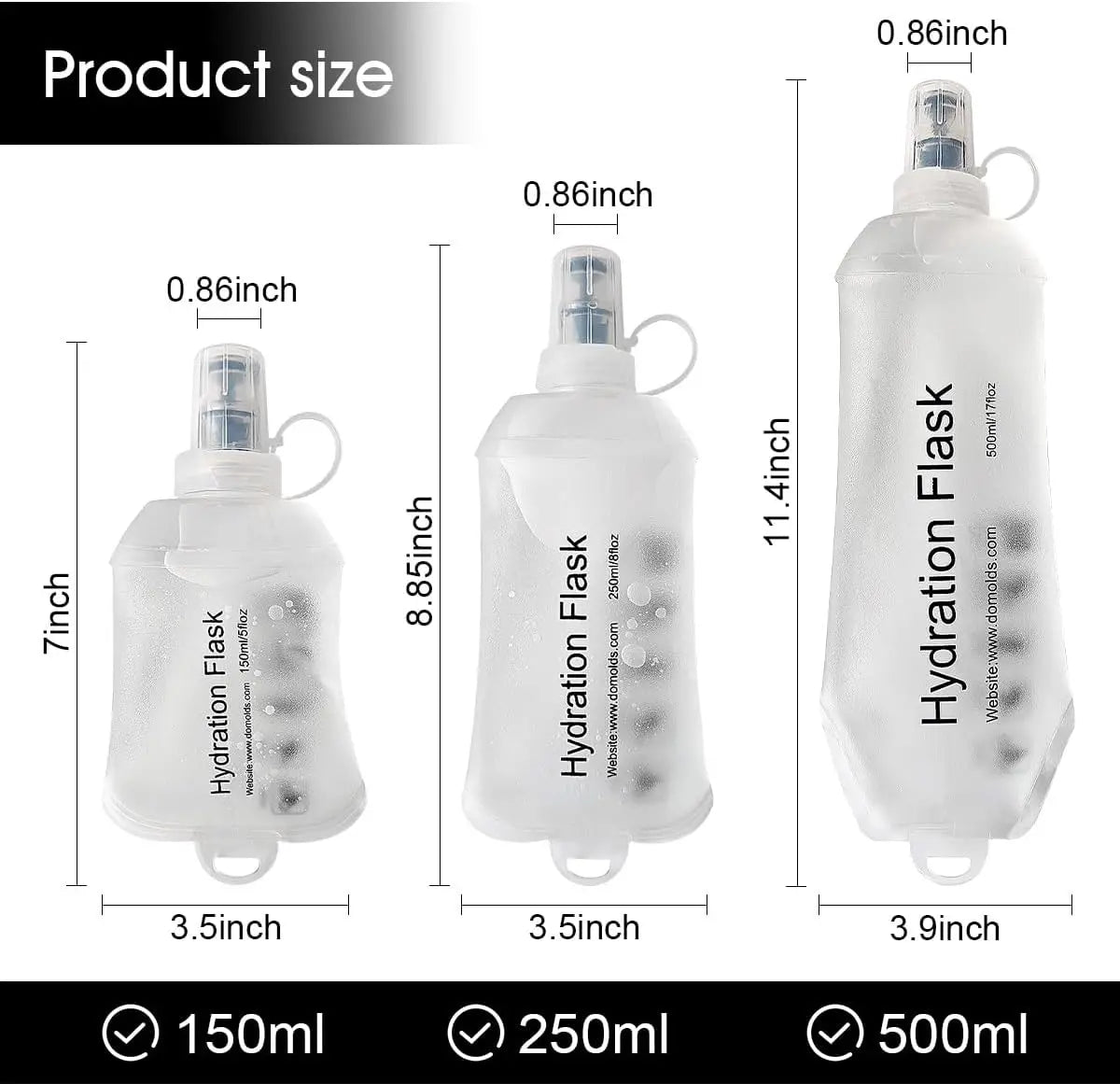 500ml TPU Soft Flask Collapsible Water Bottle For Hydration Pack