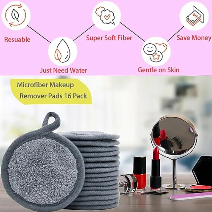Reusable Microfiber Makeup Remover Pads for Facial Cleansing 16 Pack
