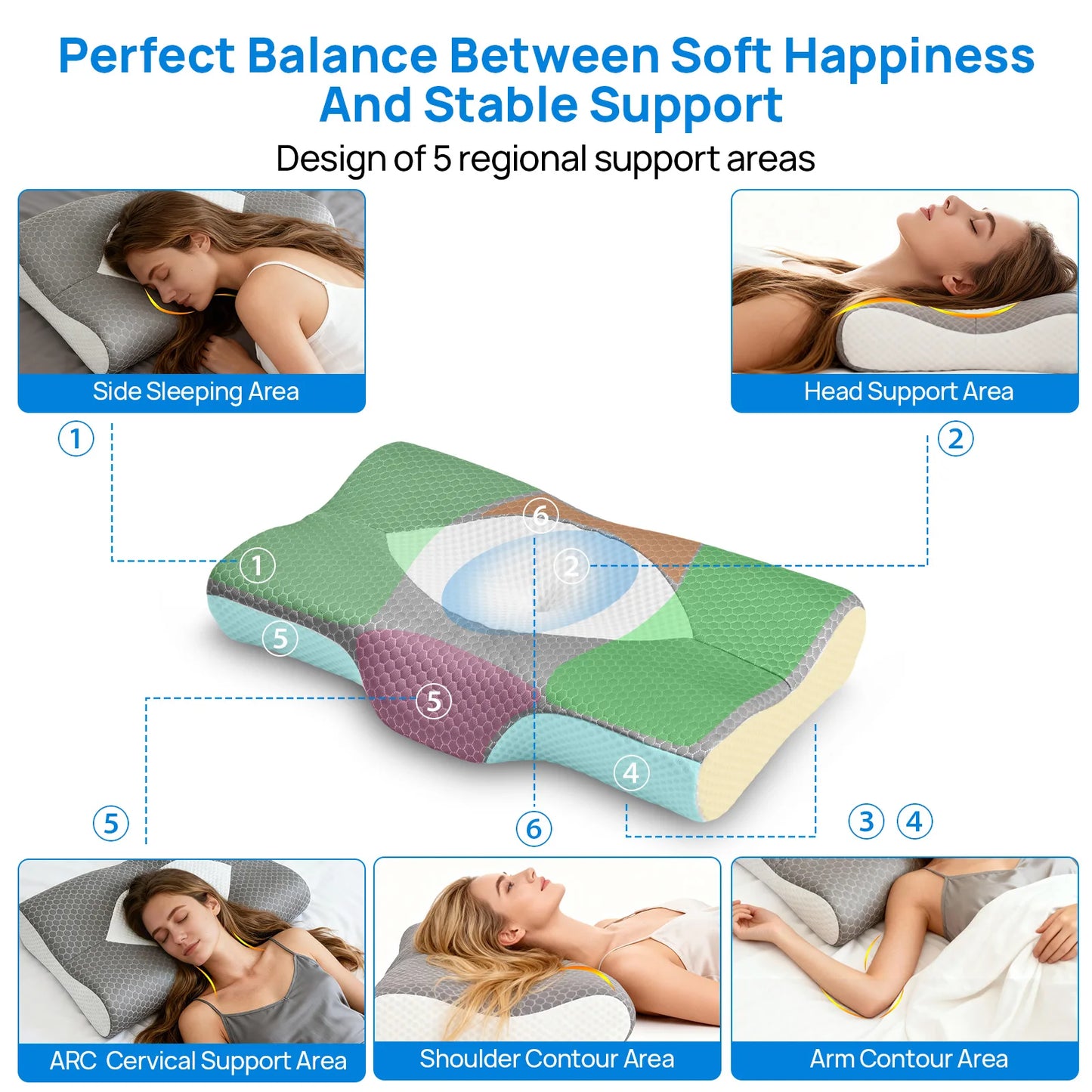 JHK Cervical Memory Foam Neck Pillow Ventilated For Stomach Sleepers