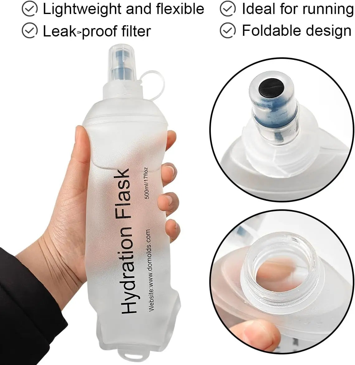 500ml TPU Soft Flask Collapsible Water Bottle For Hydration Pack