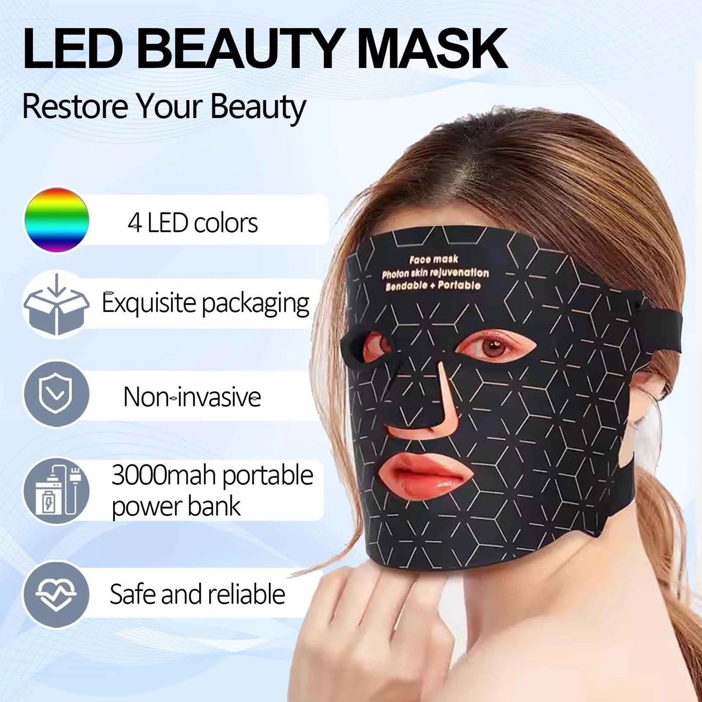 UBilli 4 Modes Portable LED Face Mask Light Therapy For Skin Rejuvenation