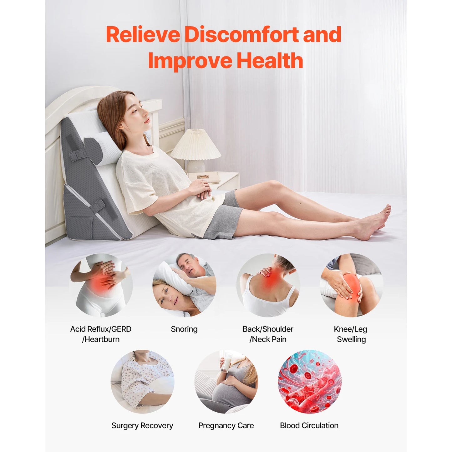 SucceBuy Bed Wedge Pillow 3-Piece Set Post Surgery Acid Reflux Back Pain Relief