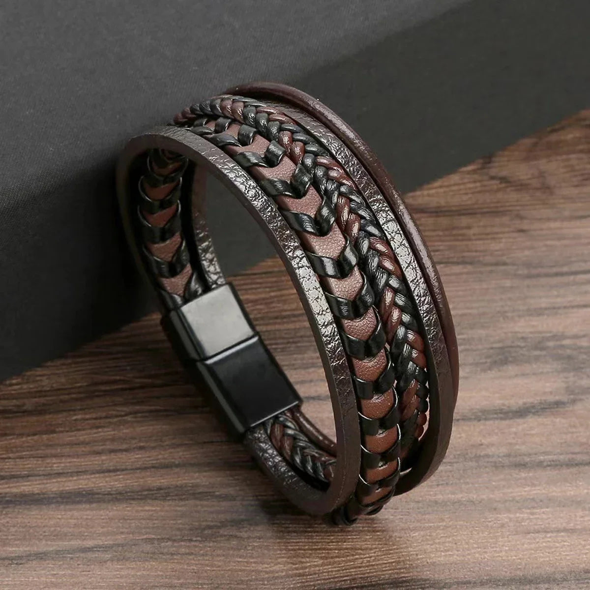 Multi Layered Vintage Leather Rope Braided Bracelet With Alloy Magnetic Buckle For Men Women