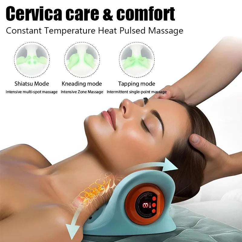 Electric Neck Traction Massager With Vibration Kneading Pillow