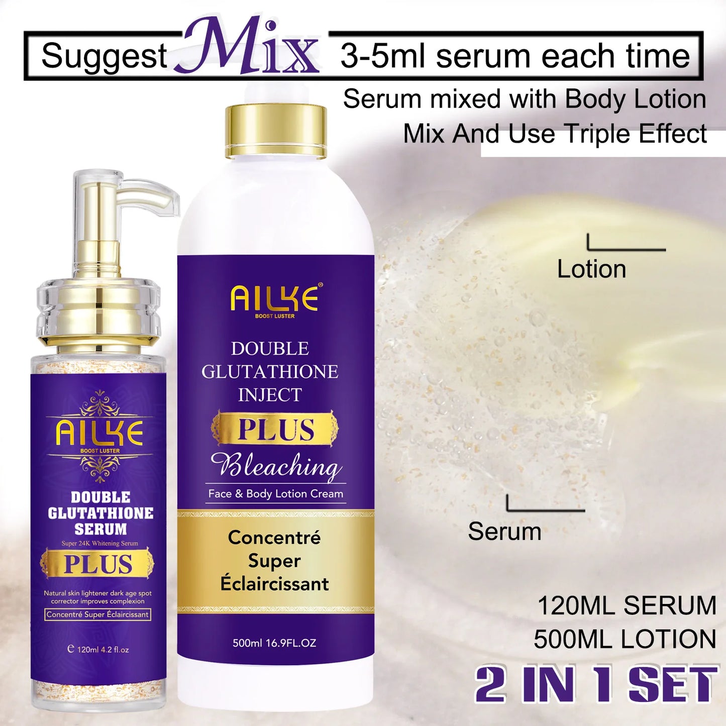 AILKE Glutathione Plus Whitening Skin Care Set for Even Tone