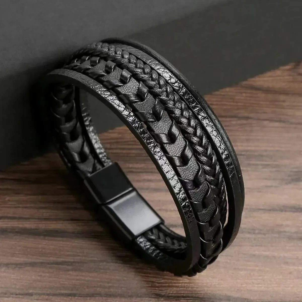 Multi Layered Vintage Leather Rope Braided Bracelet With Alloy Magnetic Buckle For Men Women