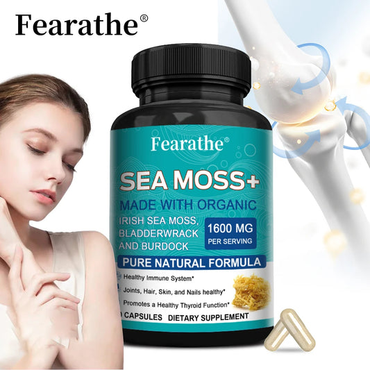 Fearathe Charge Sea Moss Capsules 1600mg With Burdock Bladderwrack For Thyroid