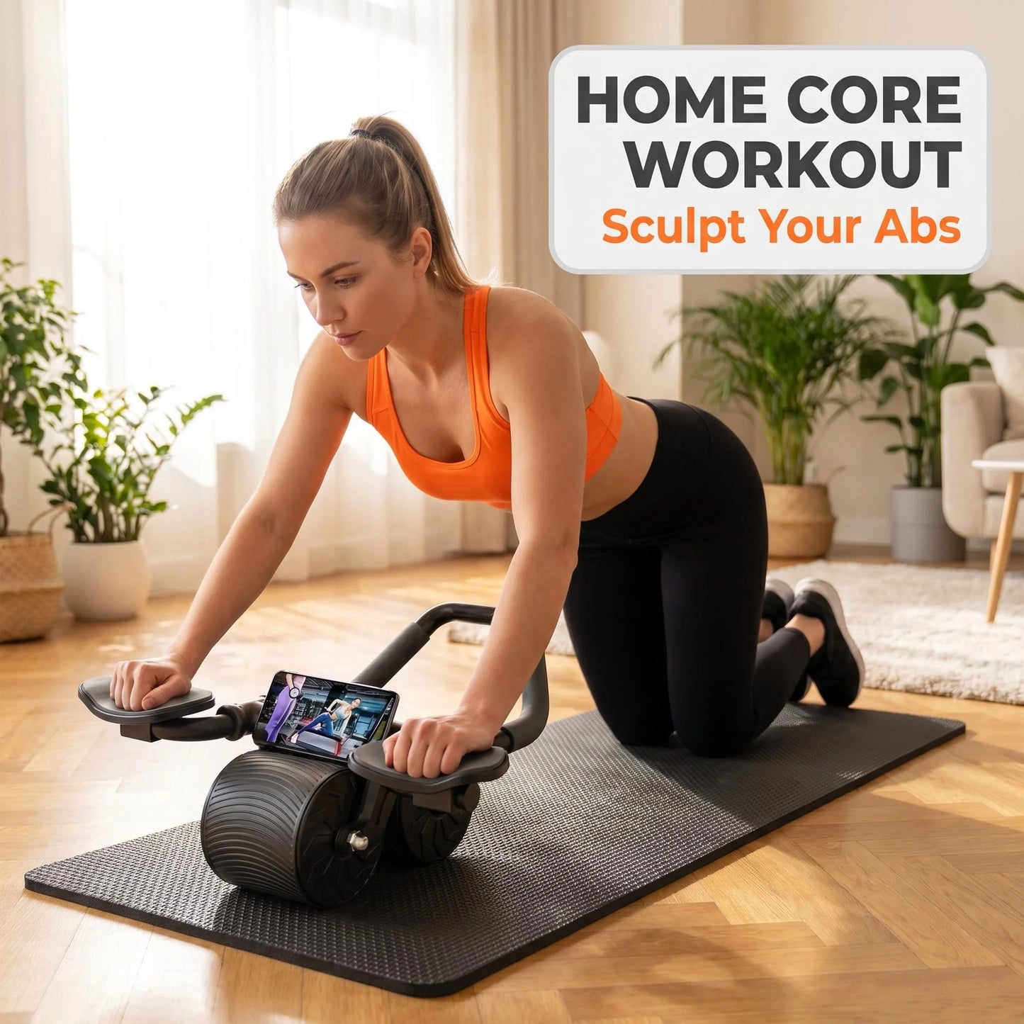 3 In 1 Core Workout Ab Roller With Knee Pad And Phone Holder Timer