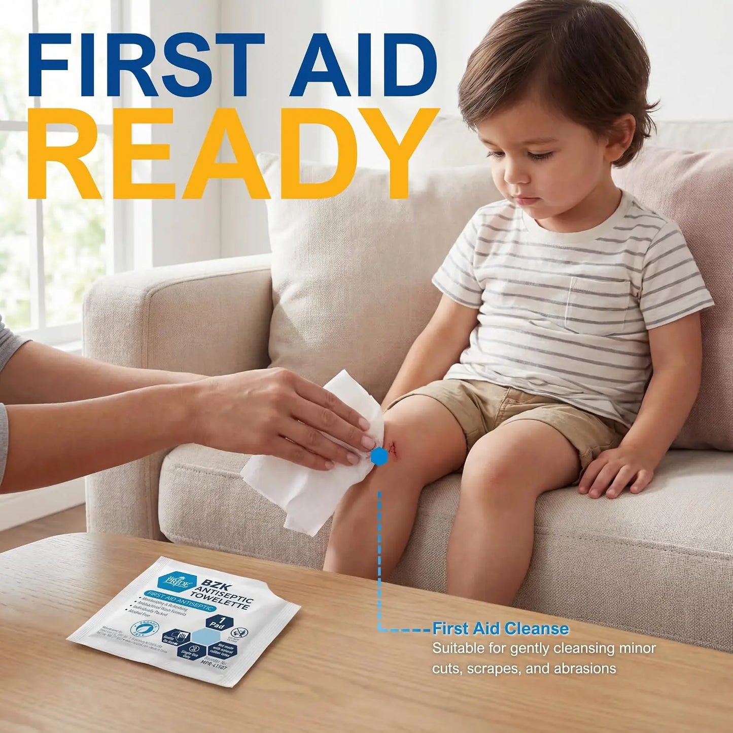 BZK Antiseptic Towelettes Alcohol Free First Aid Cleansing Wipes