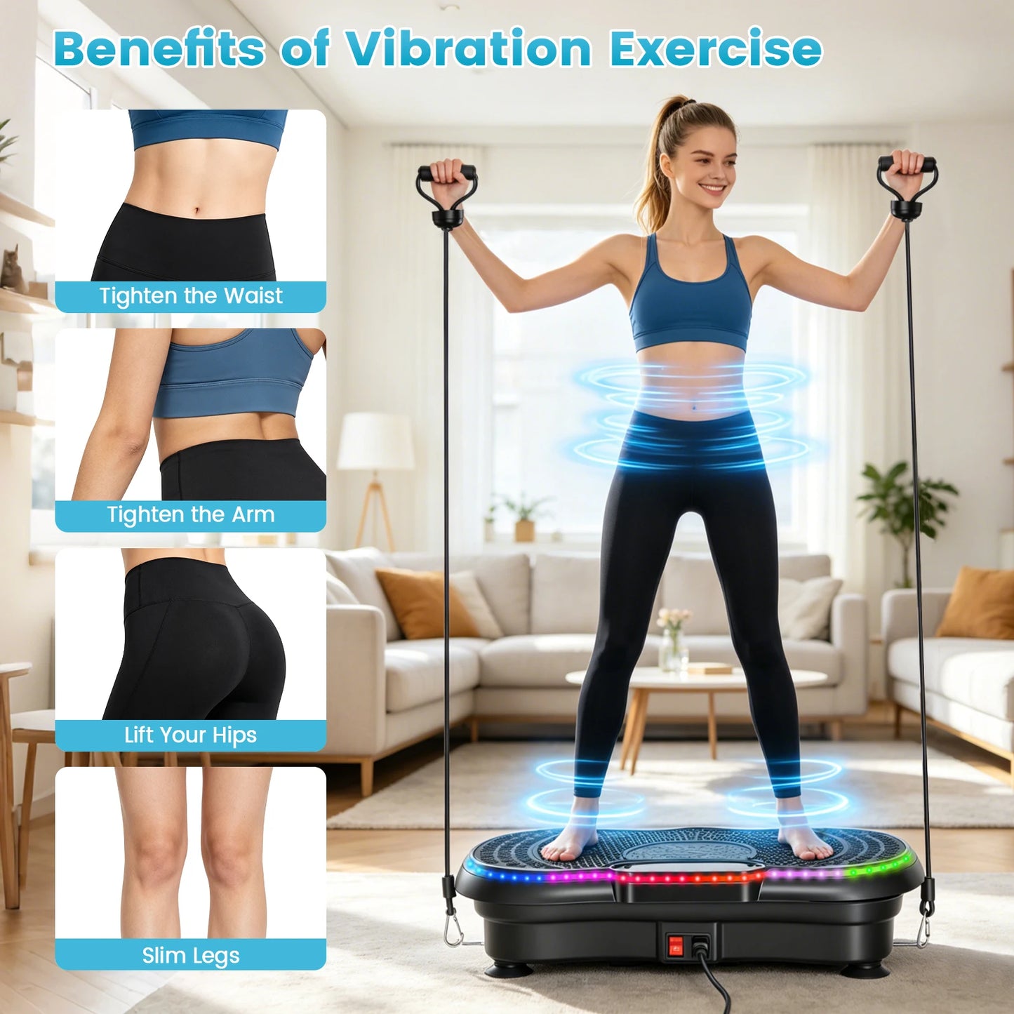 Smart Vibration Plate Exercise Machine With LED Light Strip 200 Speed Levels