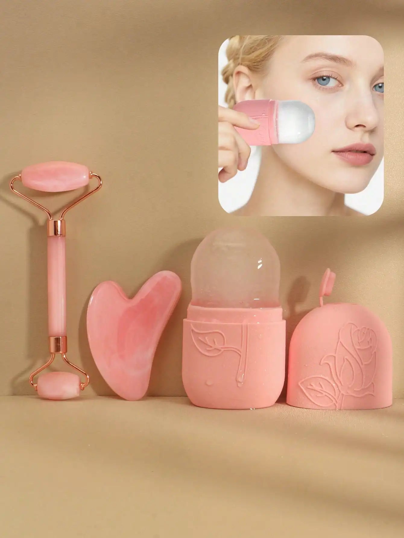 Facial Massage Scraping Tool Kit With Face Roller Massage Stick Ice Gel Pack