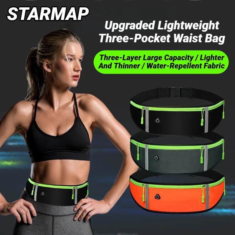Outdoor Running Waist Bag With Three Waterproof Pockets For Phone