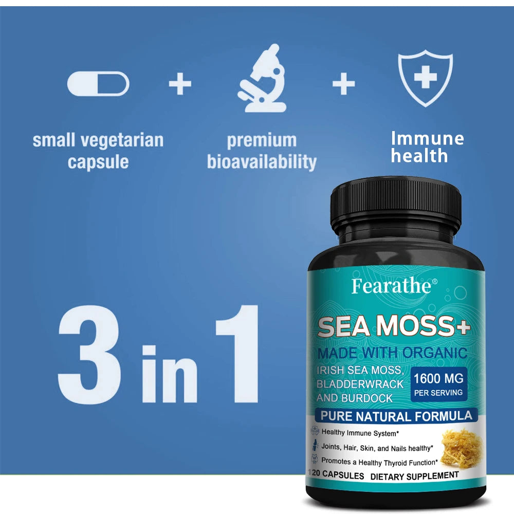 Fearathe Charge Sea Moss Capsules 1600mg With Burdock Bladderwrack For Thyroid