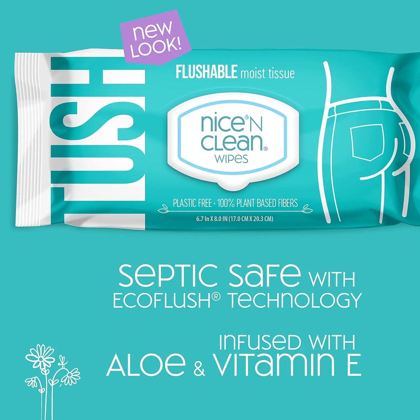 Adult Flushable Wipes 180 Count Plant Based Aloe Vitamin E