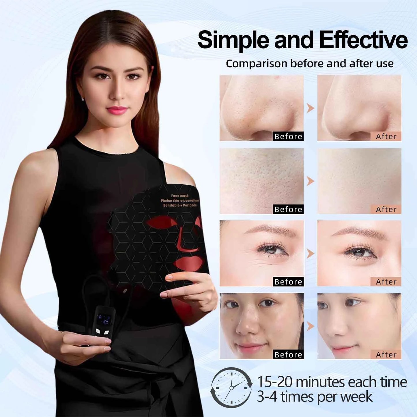 UBilli 4 Modes Portable LED Face Mask Light Therapy For Skin Rejuvenation